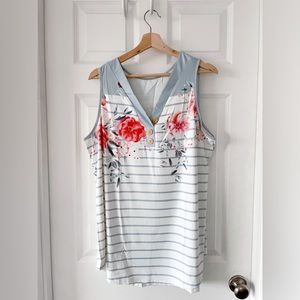 Women’s Striped Floral Button Detail Ribbed Sleeveless Top 2XL NWOT